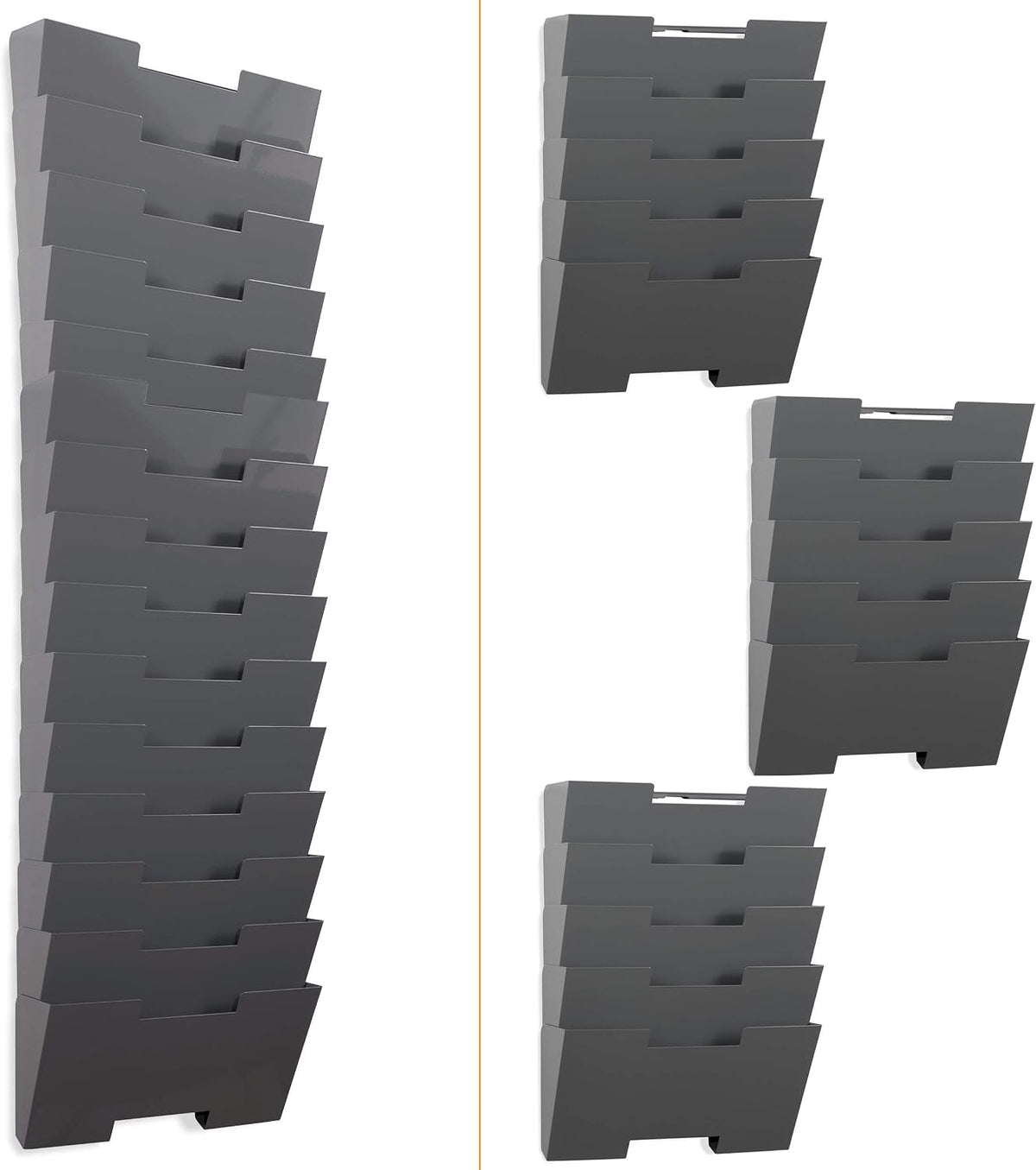 Wallniture Lisbon 15-Tier Wall Mounted File Holder and Desk Organizer, Metal Gray Office Organization and Storage Rack