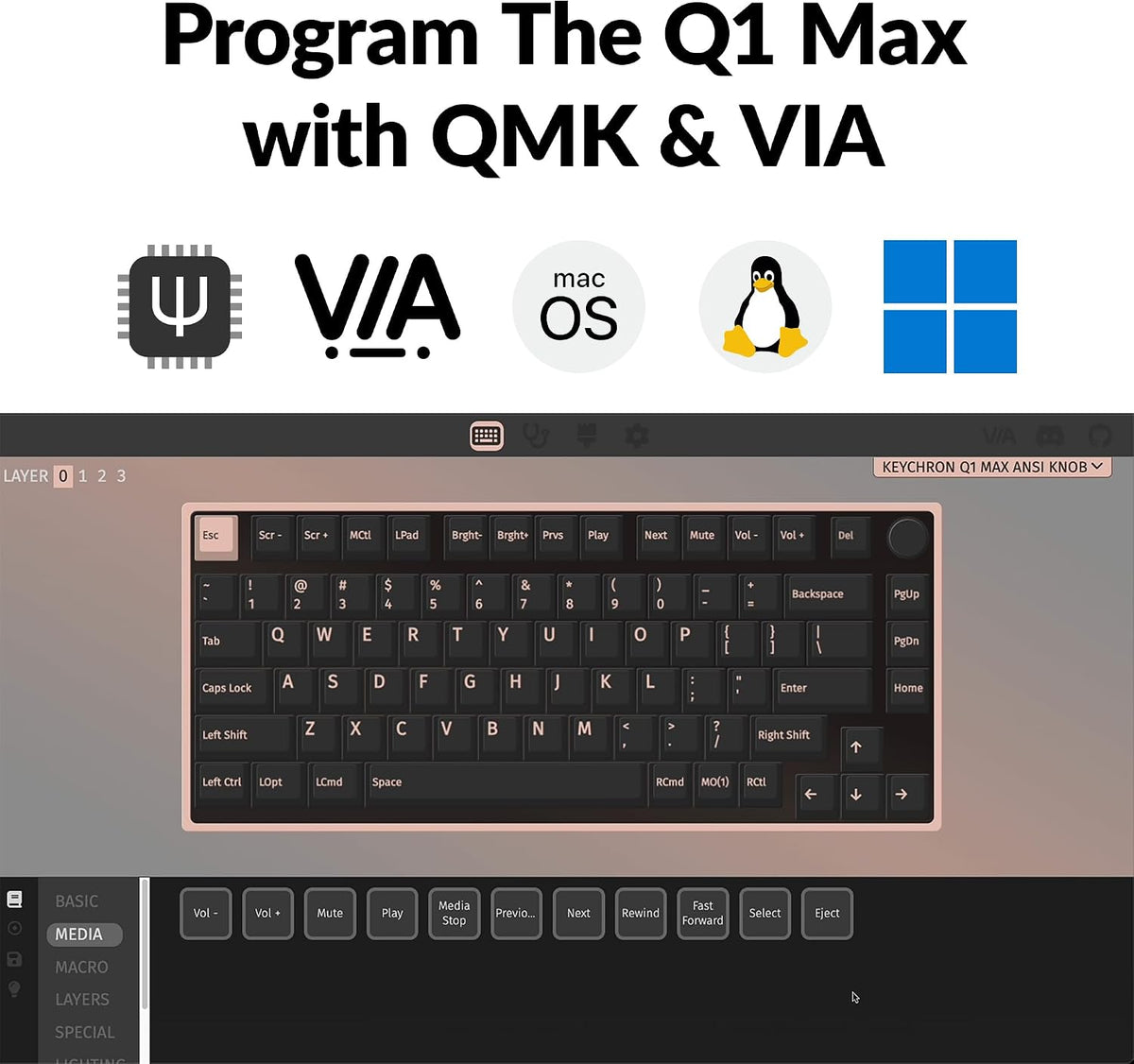 Keychron Q1 Max 75% QMK/VIA Wireless Custom Mechanical Keyboard with Knob