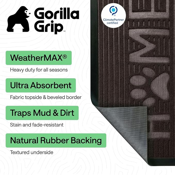 GORILLA GRIP 100% Waterproof All-Season WeatherMAX Doormat, US Designed Natural