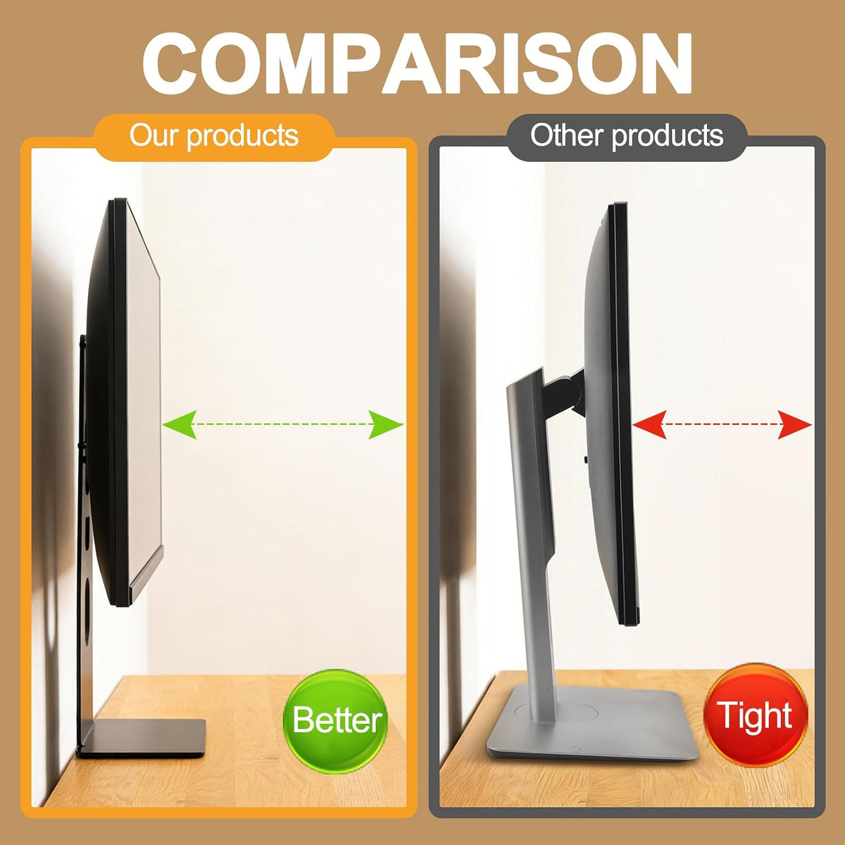 Universal Low Profile Single Screen Computer Desktop Gaming Monitor Replacement Stand, Vertical Mount Compatible with ≤34 Inch VESA 75/100, Power Port Downward or Horizontal Out