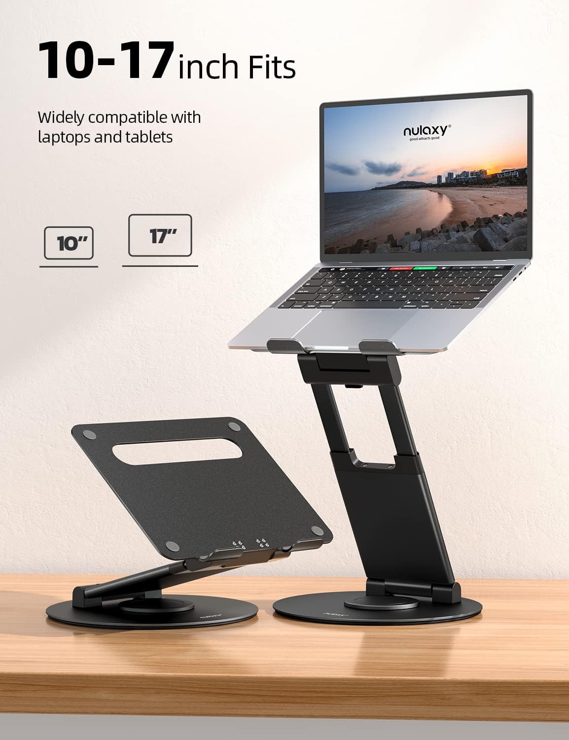 Nulaxy 18" Height Telescopic 360 Rotating Aluminum Laptop Stand Desk, Black
