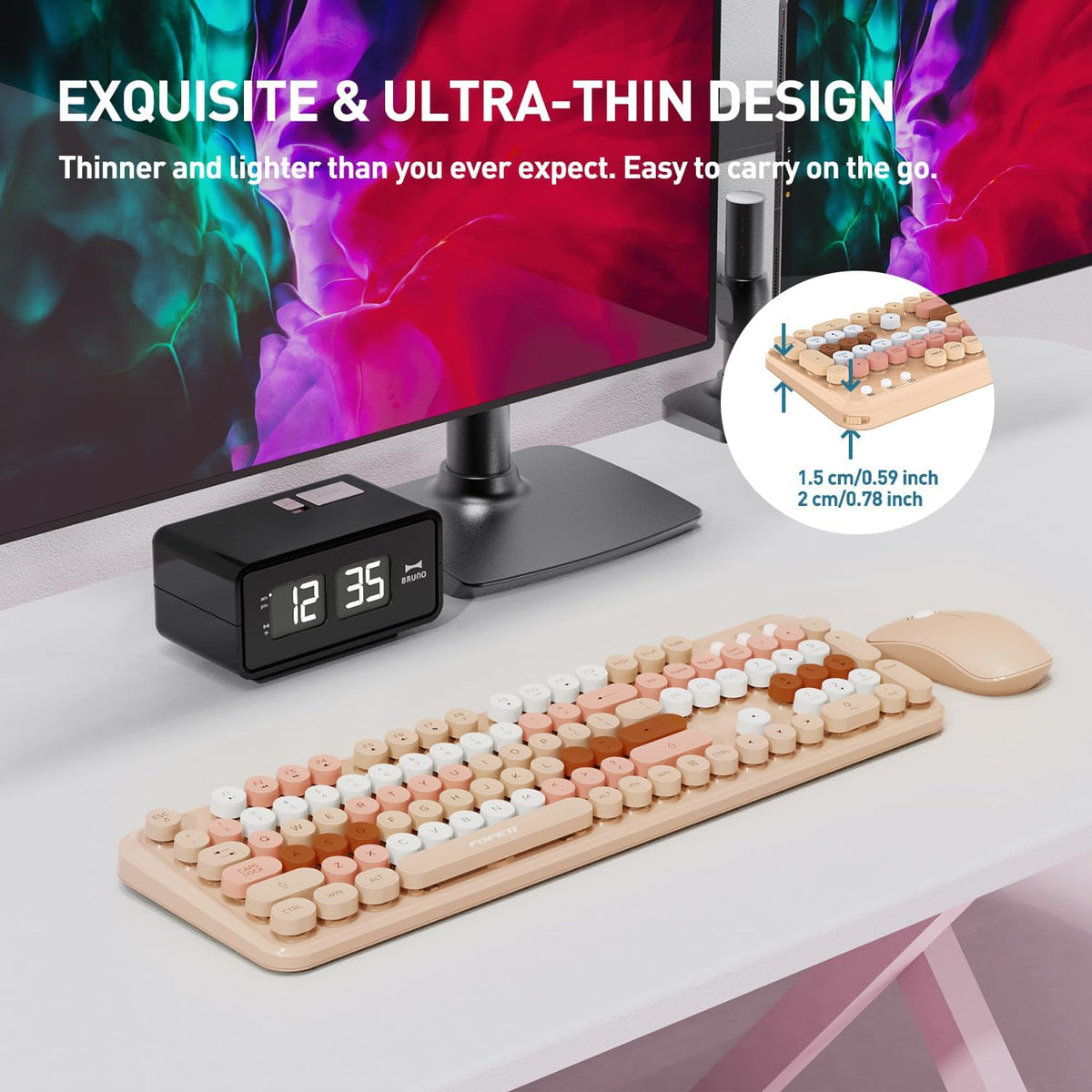 Beige Wireless Keyboard Mouse Combo,Bubble Colorful Keycaps,for PC Laptop