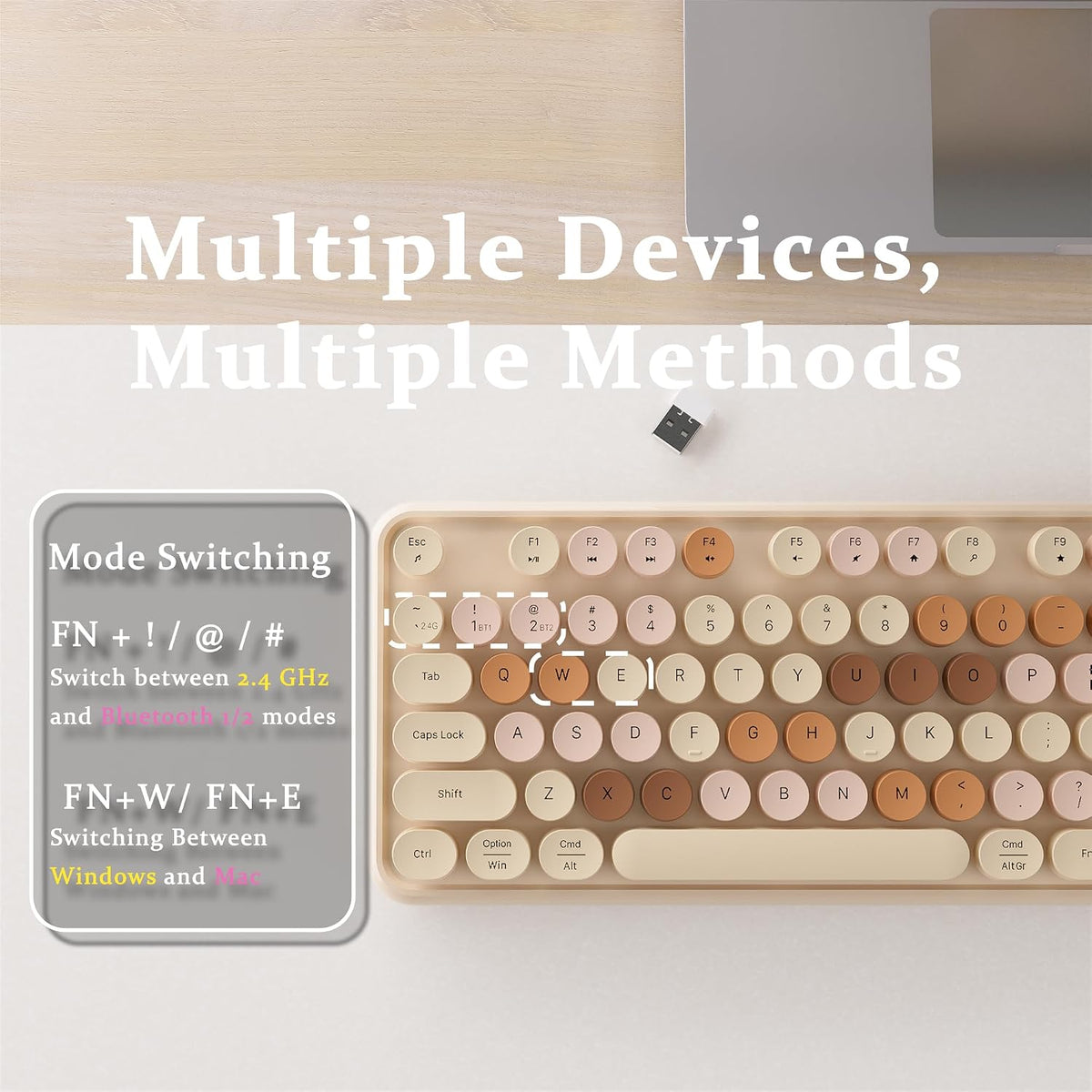 Colorful Wireless Bluetooth Keyboard (Milk-Tea Colorful)