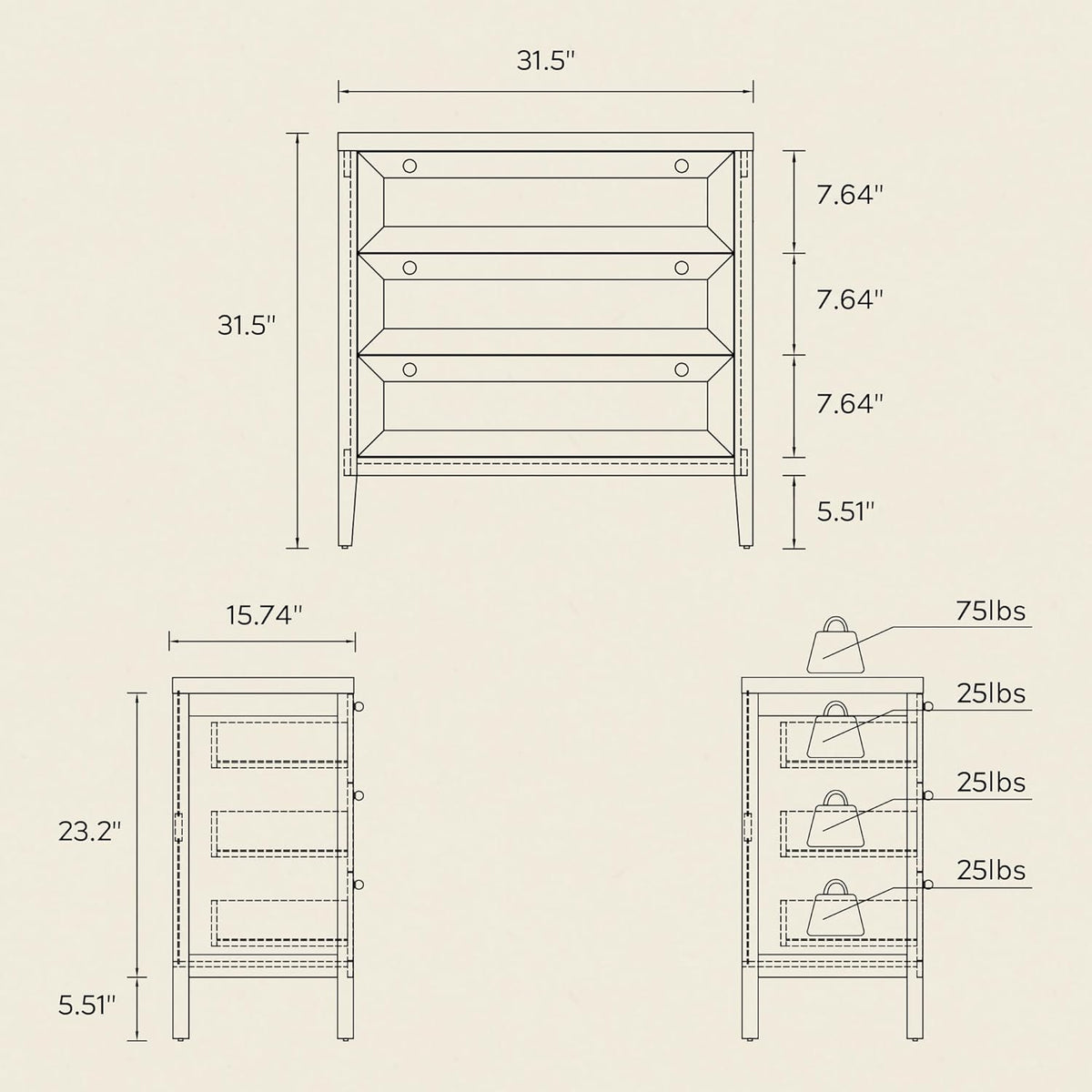 3 Drawers Dresser for Bedroom, Farmhouse Closet Storage Organizer with Golden Handles, Wooden Nightstand End Table for Living Room, Bedroom, Entryway, Hallway, Natural Oak