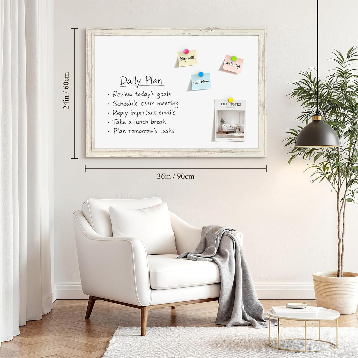 4 THOUGHT Dry Erase Board, 36" x 24" Magnetic Whiteboard, Vintage White