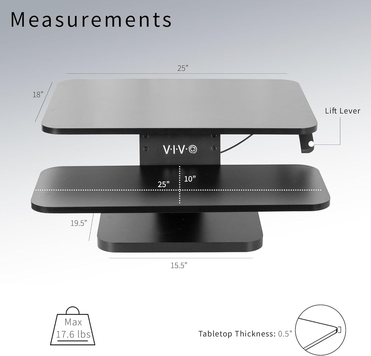 VIVO 25 in Standing Desk Converter, Keyboard & Mouse Tray