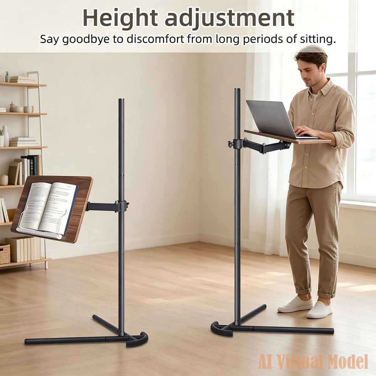 Adjustable Laptop Floor Stand for Bed, Couch, and Standing Desk Use, Large Size (Large)