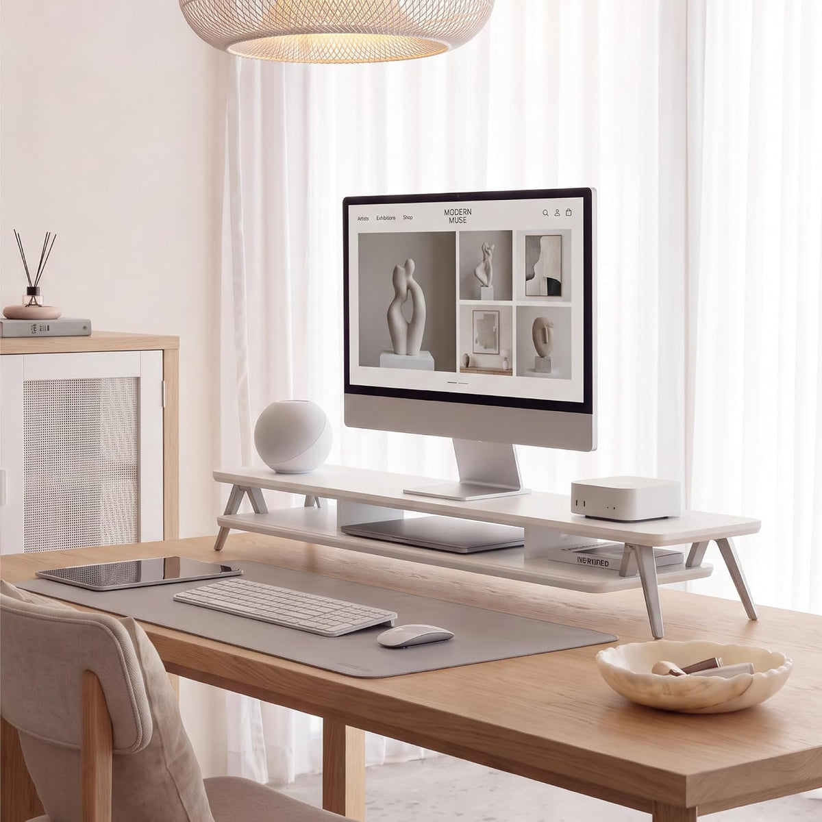 Fenge Dual Monitor Stand Riser, Wooden Desk Shelf with 2-Tier Storage