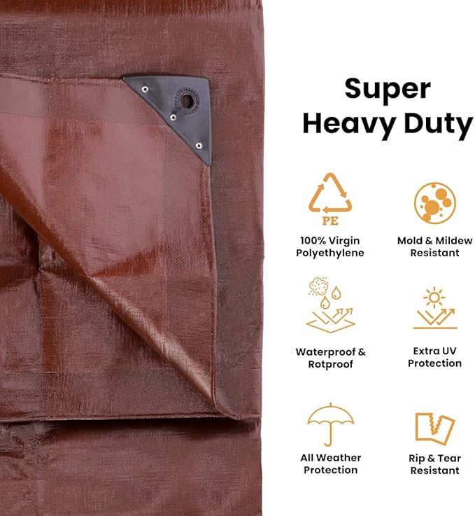 WHITEDUCK 10x20 Tarp 16 MIL Heavy Duty Poly Tarp Waterproof UV Resistant, True to Size, Rust-Proof Grommets, Tear & Rip Resistant, Extra Thick, Camping, Construction, Boat & Equipment Cover