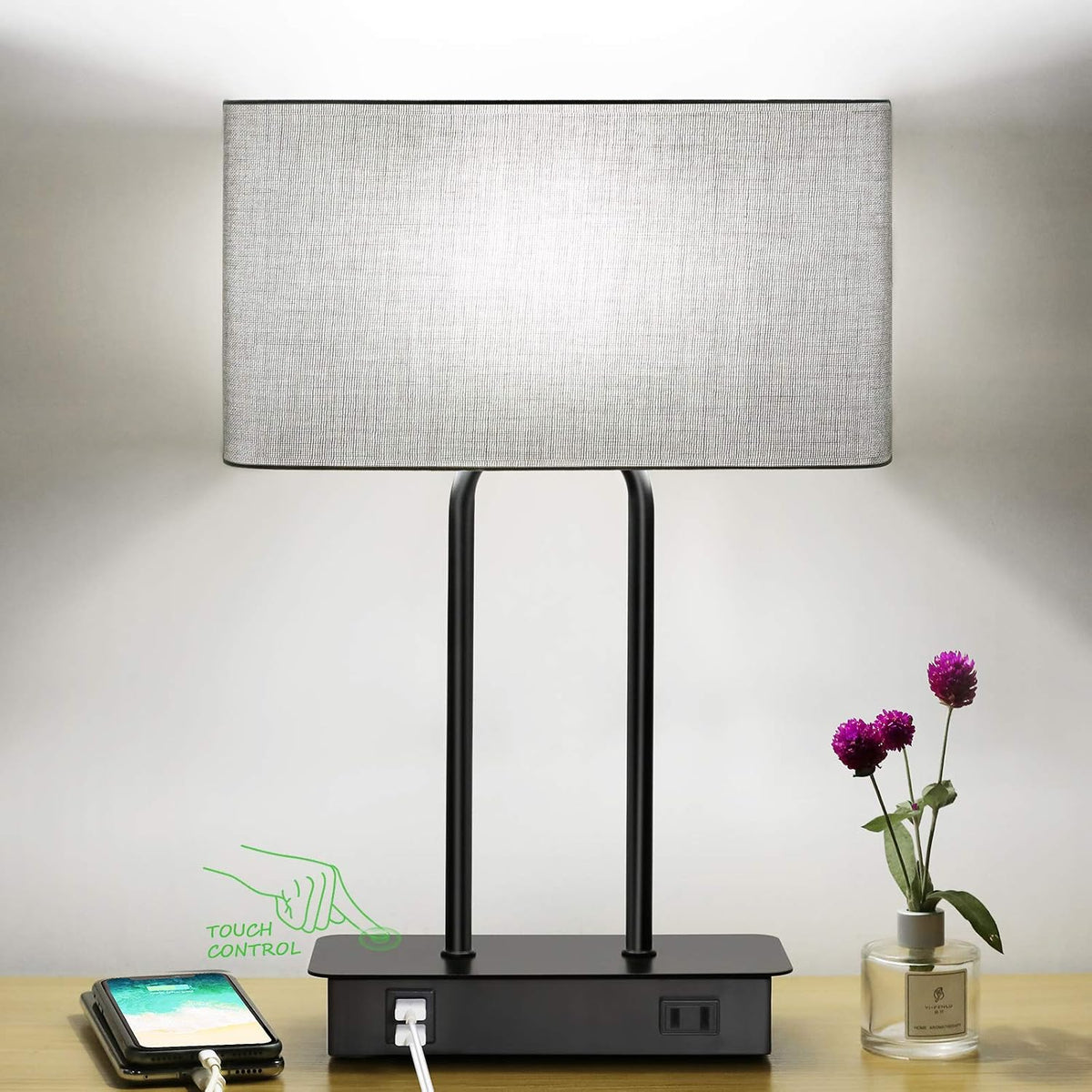 Lakumu Bedside Touch Control Table Lamps, 3 Way Dimmable Nightstand Lamp