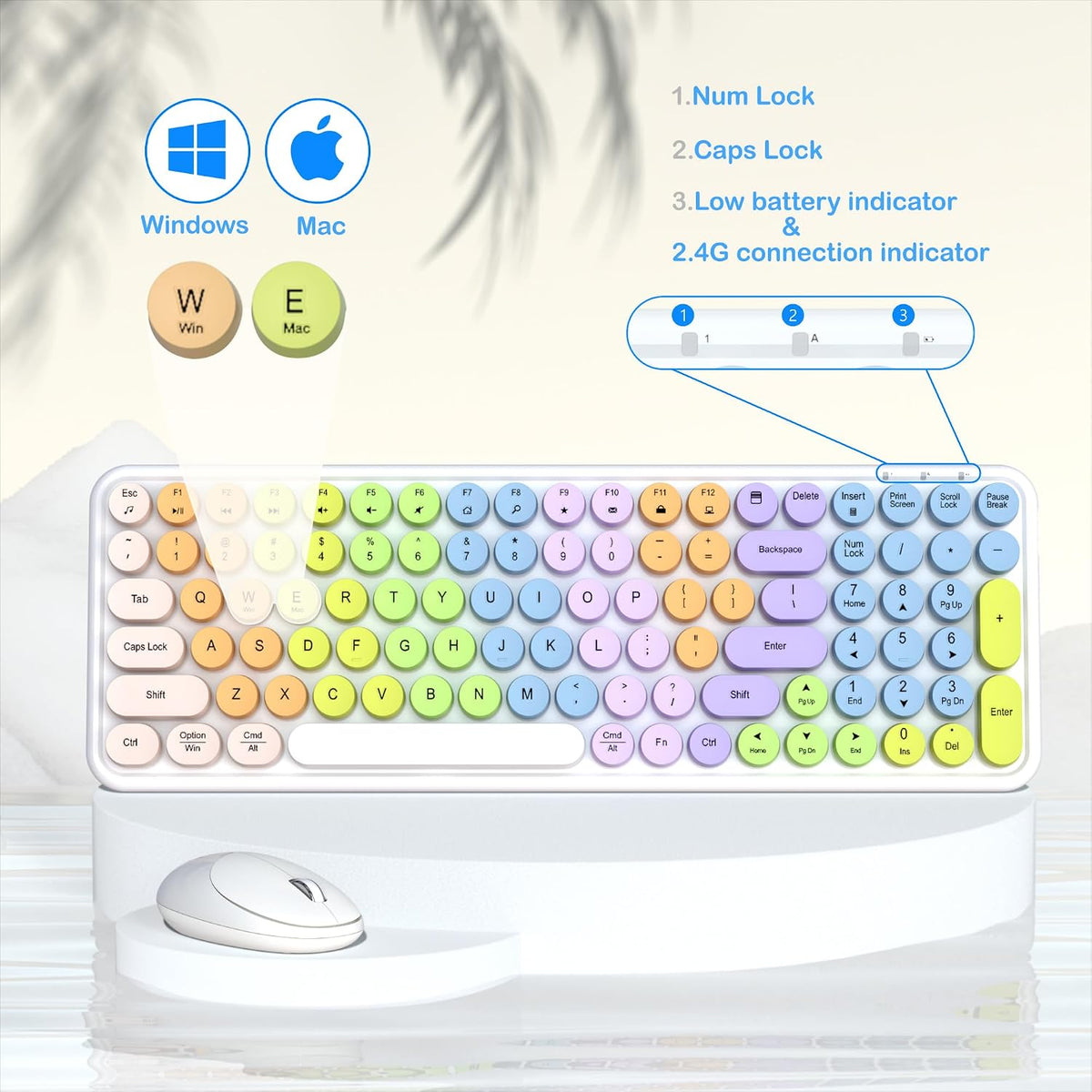 Links9+ Colorful Wireless Keyboard Mouse Combo (White Colorful)