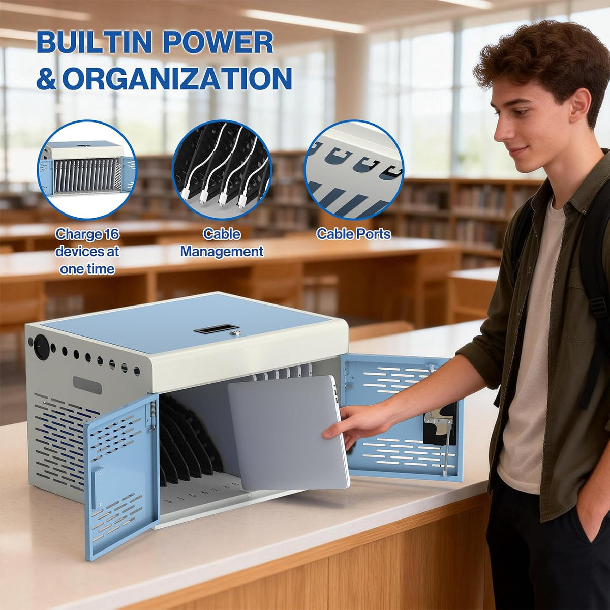 POCHAR 16-Unit Charging Cabinet for Laptops & Tablets