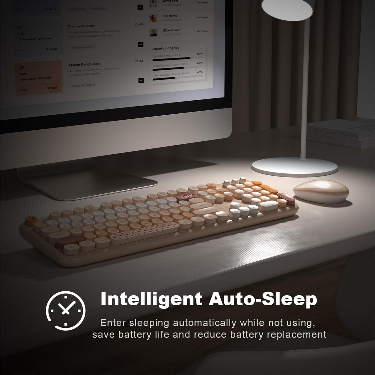 MOFII Wireless Keyboard and Mouse Combo - Pale Coffee Full Sized Plug and Play Colorful Computer Keyboards - 104 Keys Round Keycap USB 2.4G Cute Keyboard for Windows/Laptop/Mac/Desktop/PC