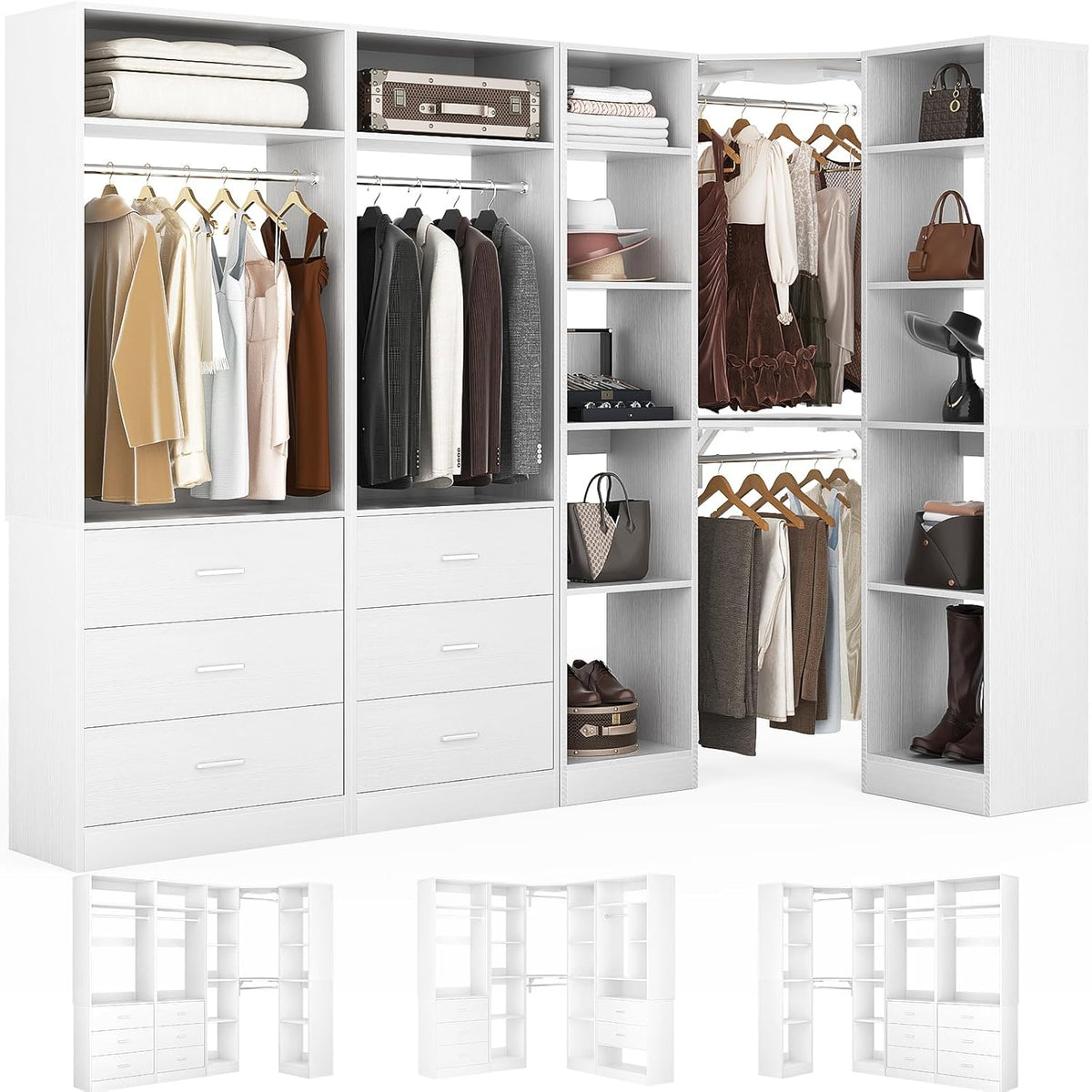 Besiost Corner Closet System with 6 Drawers, Corner Closet Organizer System