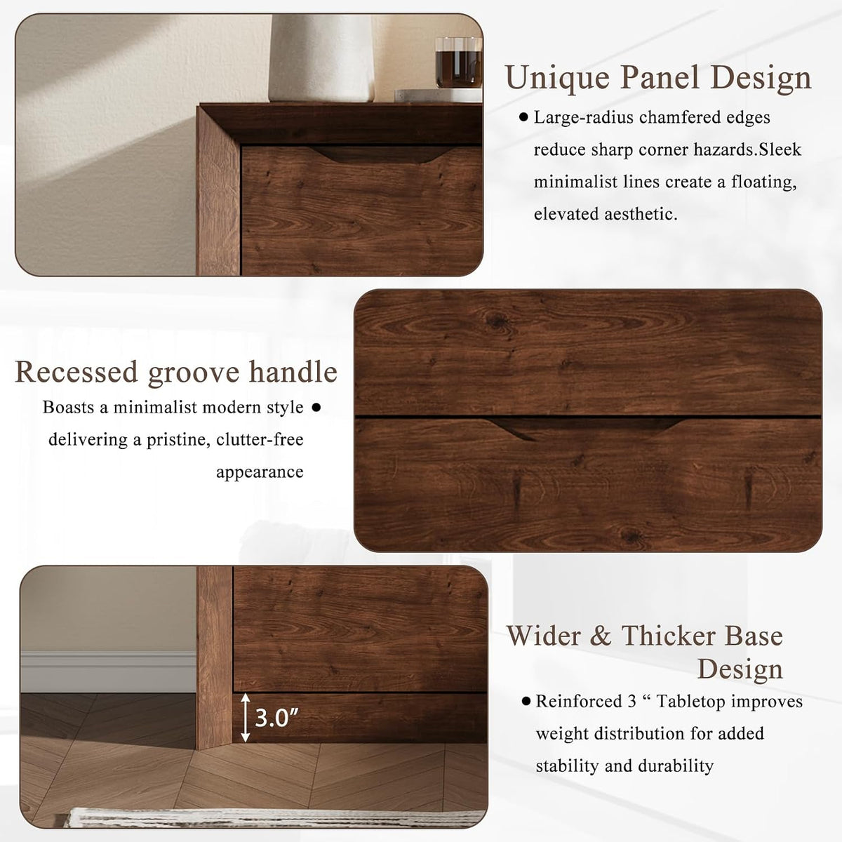 YANSNWO Walnut 6 Drawer Dresser for Bedroom, 47.4" Tall Chest of Drawers