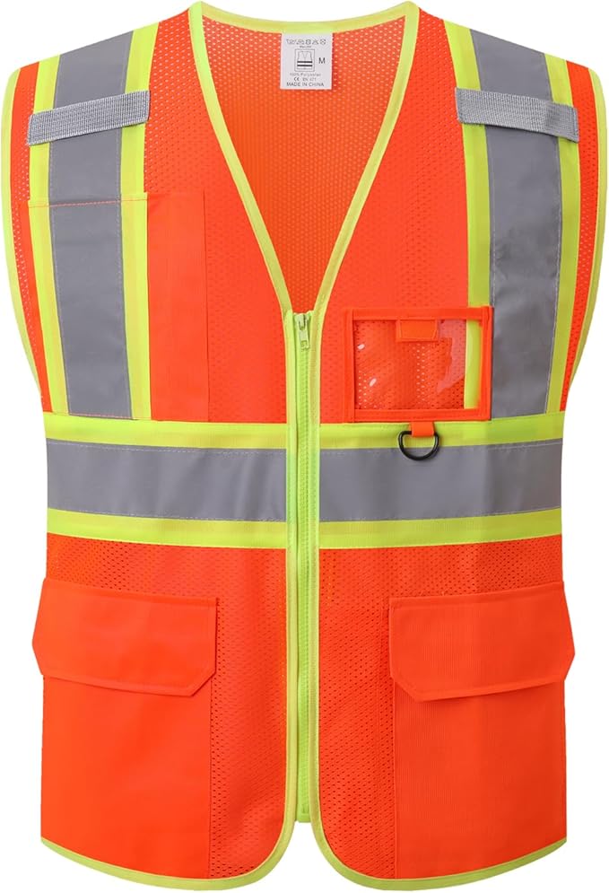 Safety Vest for Men Women,Hi Vis Construction Mesh Class 2 High Visibility Reflective Vest with Pockets,Meets ANSI/ISEA Standards(EK1-178-Orange-M)