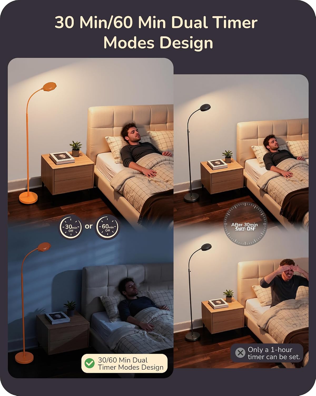 EDISHINE Gooseneck Standing Lamp 1300LM Super Bright for Living Room Orange