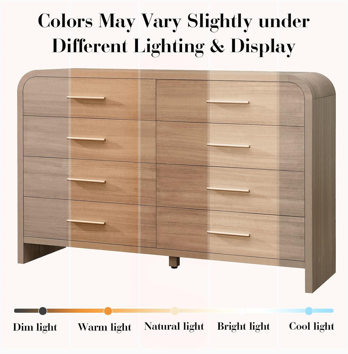Curved Drawer Dresser for Bedroom with 8 Drawers, 54'' Wide Chest of Drawer