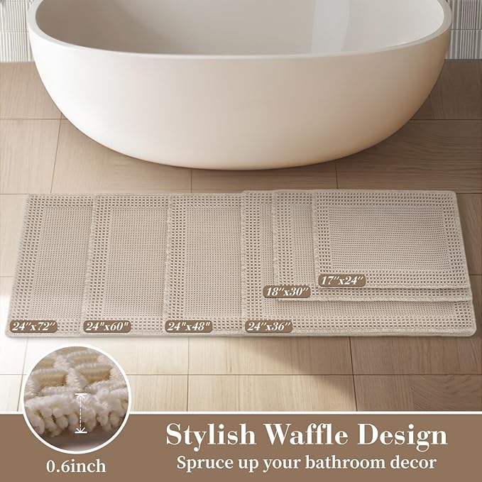 RESARE Waffle Bath Mat for Bathroom, Super Absorbent Bathroom Rugs Non Slip