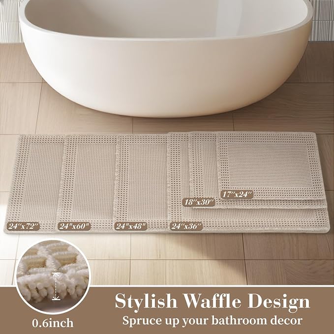 RESARE Waffle Bathroom Runner Rugs, Super Absorbent Bath Mat Non Slip Washable