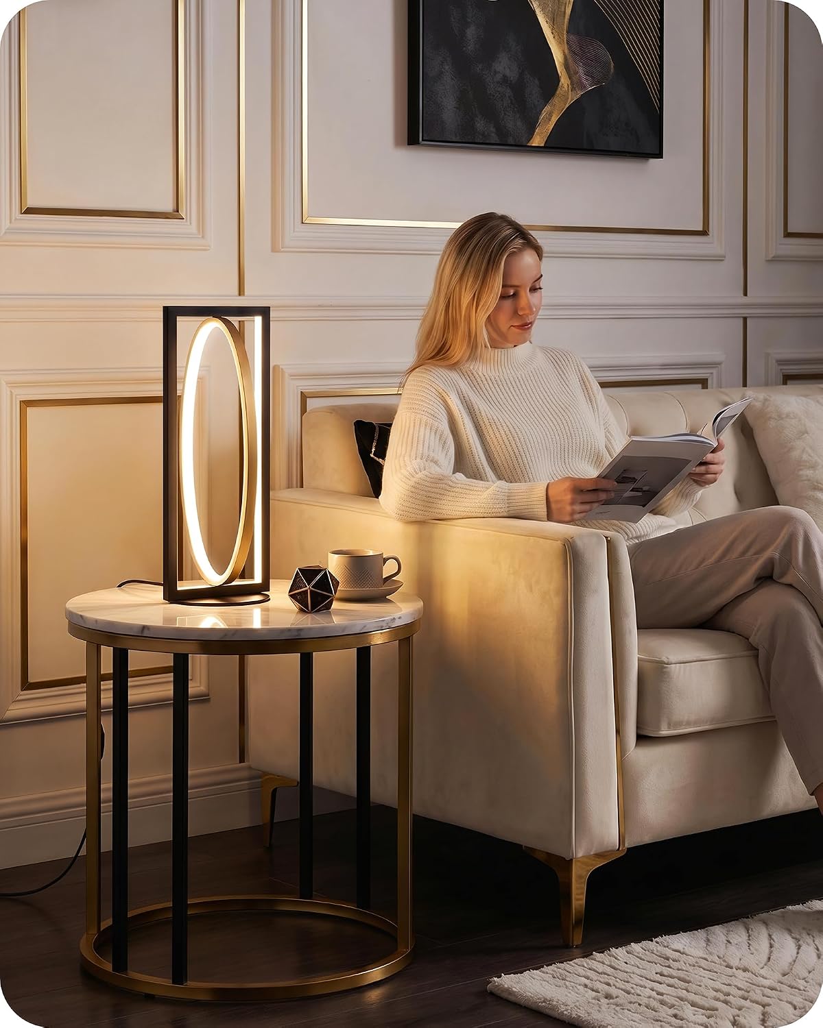 Modern LED Table Lamp, Dimmable Minimalist Bedside Lamp, 3 Color Temperatures, Angle Adjustable, Cute Desk Lamp, Nightstand Lamp for Living Room, Bedroom, Office, Black and Gold D62TL05