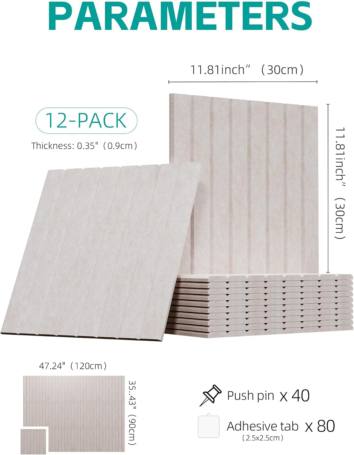 Large Felt Bulletin Board Tiles 48" x 36" Cork Board Alternative (Light Camel, Fine-Stripe 12-Pack)
