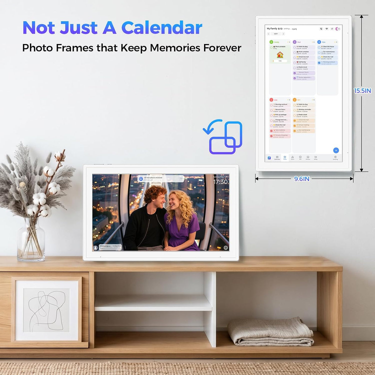 Digital Calendar 15.6 inch Wall Planner Electronic Calendars & Chore Chart, Smart Touchscreen Display for Family Office Schedule & Routine, Meal Planning, No Subscription, Wall & Desk Mountable Gifts