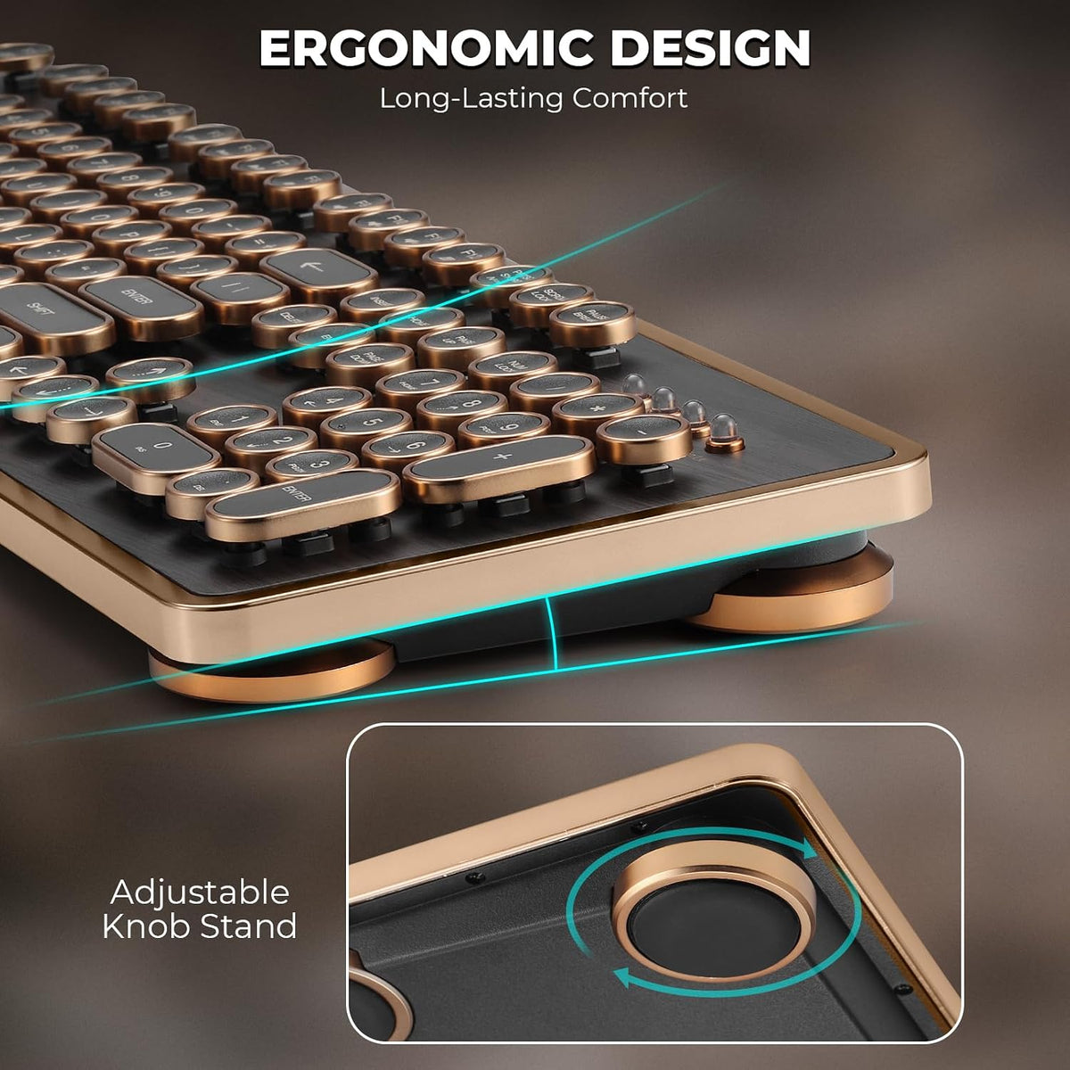 GLENCREAG RK104 Retro Mechanical Keyboard, Wired 104 Keys Typewriter Style with Wood Grain, QMK/VIA Programmable, Green Linear Switches, N-Key Rollover, for Mac & Windows