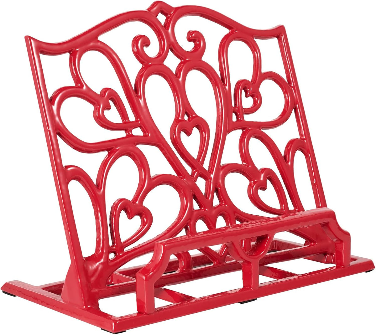 JOGREFUL Cast Iron Cookbook Stand, Kitchen Recipe Holder Love Heart Red