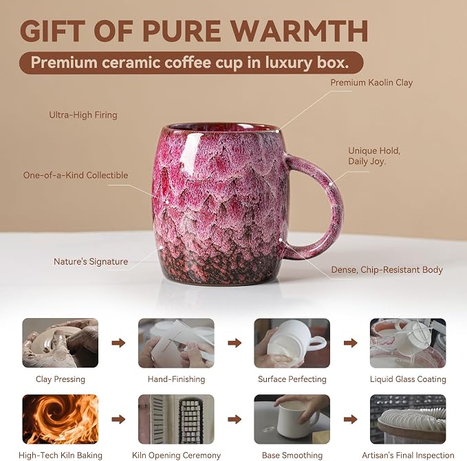Roseate Nebula Ceramic Coffee Mug - 14 oz Unique Reactive Glaze Coffee Cup