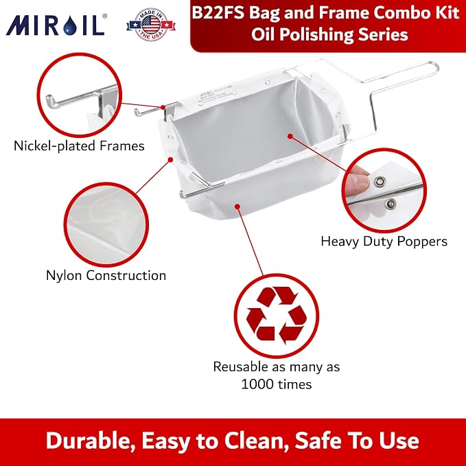 MirOil B22FS Fryer Oil Filter Bag & Frame Combo, Extends Life, Polish Hot &