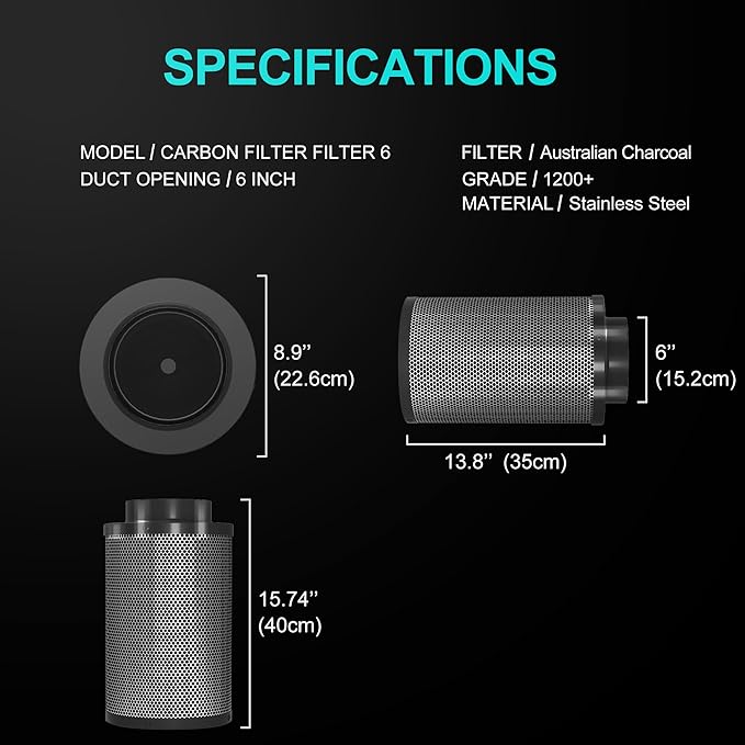 Air Carbon Filter 6 Inch, Smellines Control Removes 3X More Odors Contaminants.