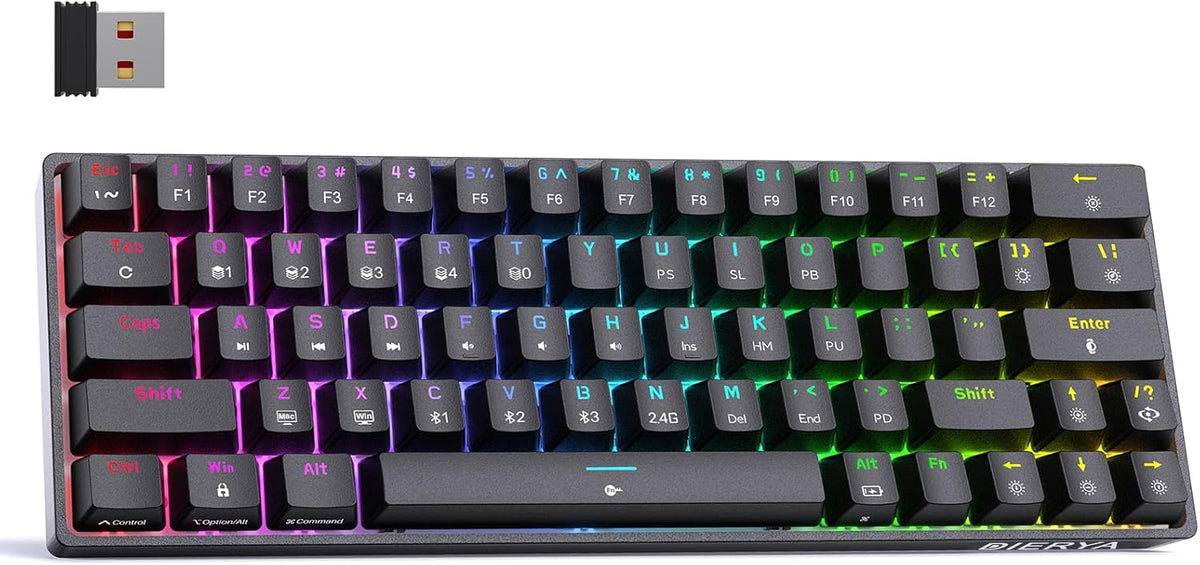 DIERYA DK63 60% Wireless Mechanical Gaming Keyboard | Bluetooth/2.4G/Wired | RGB Backlit Compact 63 Keys Mini Office Keyboard | with Blue Switch | for Windows Laptop PC Gamer Typist-Black