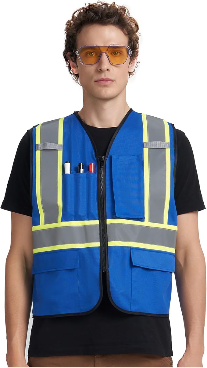 A-KSAFETY High Visibility Safety Vest for Men Women with Pockets and Zipper
