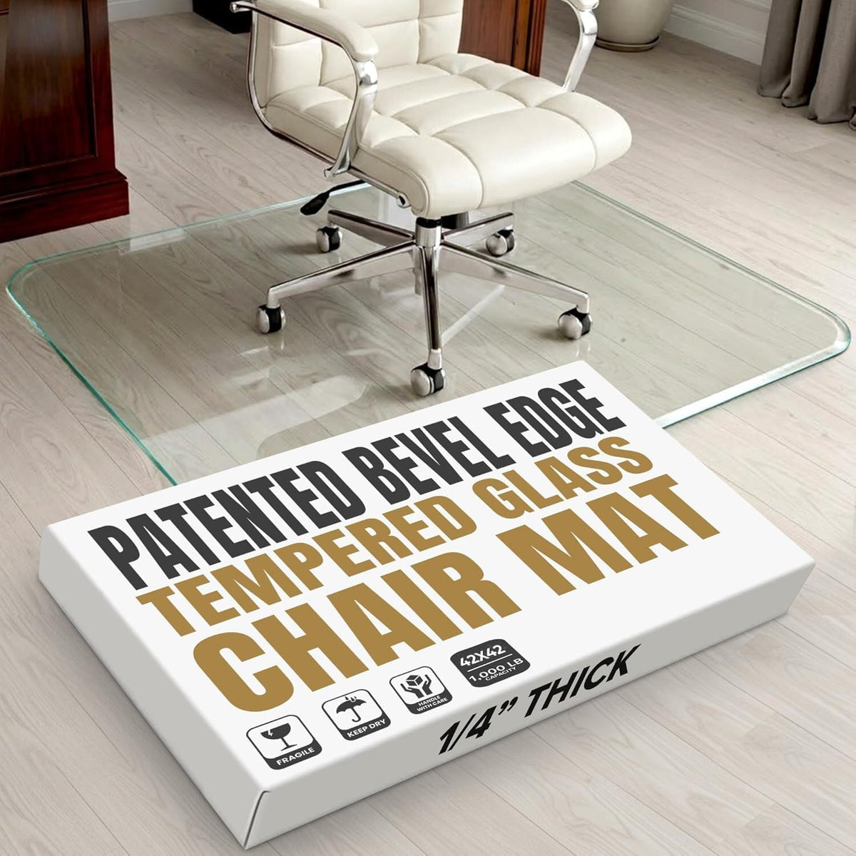 Tempered Glass Office Chair Mat for Carpet & Hardwood, 42" x 42", Clear