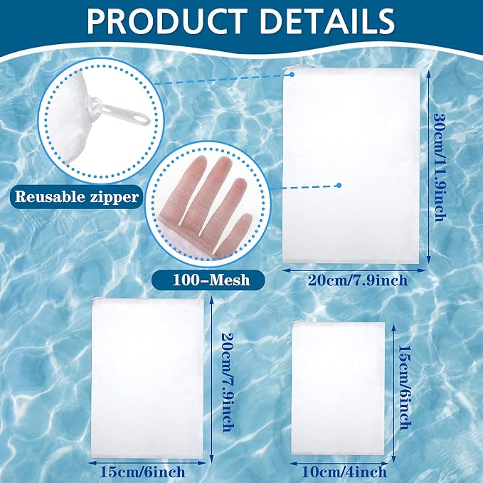 Shappy 15 Pcs 3 Sizes Aquarium Filter Mesh Bags 150 Micrometer Fine Filter Fish