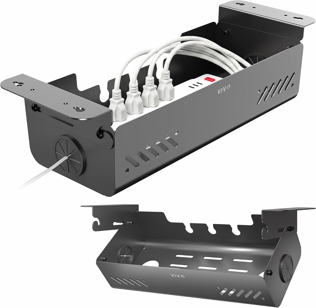 VIVO Black Screw-On Flip-Open 19 in Cable Management Box, DESK-ACMB20-S