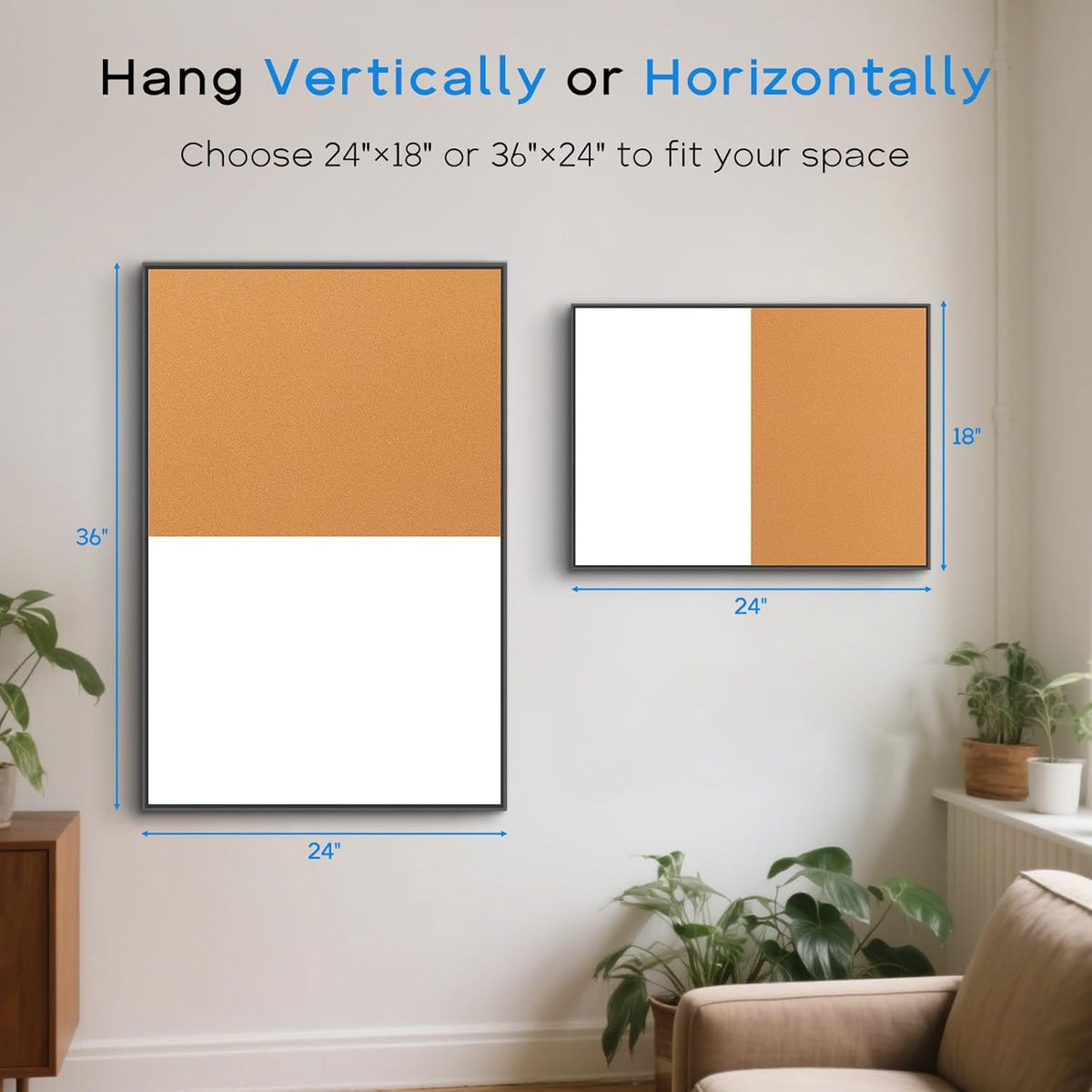 Magnetic Dry Erase White Board & Cork Board Combo, 24"x18", Wall Mounted