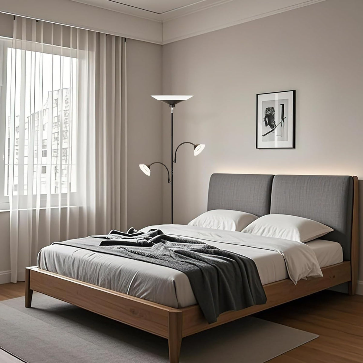 SIBRILLE 42W 3-Light Torchiere Floor Lamp, LED Tree Standing Lamp