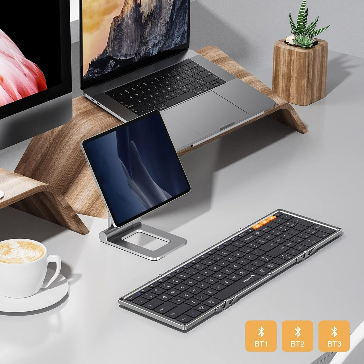 ProtoArc XK01 Full-Size Foldable Bluetooth Keyboard for Travel, Space Gray