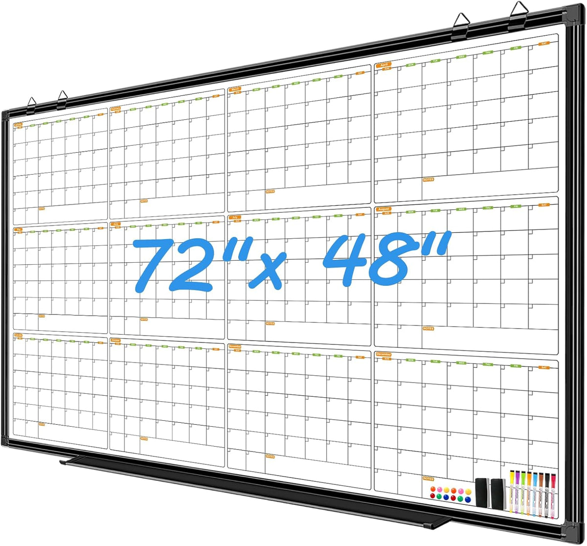 12 Month Wall Calendar Whiteboard, 72x48 Inch Dry Erase Calendar for Wall