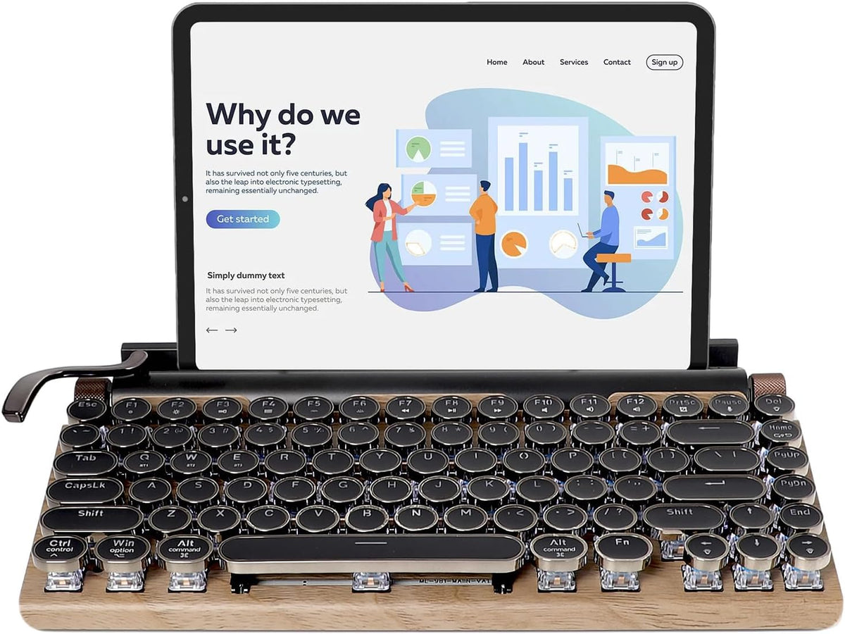 83-Key Mechanical Keyboard - Retro Typewriter Wireless Bluetooth Gaming Keyboard, Anti-Ghosting Blue Switch (Wood)