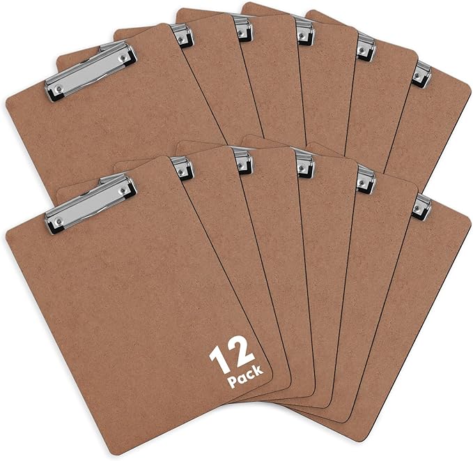 Clipboards, PANDRI 12 Pack Hardboard Office Clipboards, Low Profile Clip, Standard A4 Letter Size, Classroom Supplies, ECO Friendly