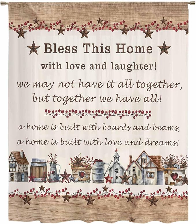 Farmhouse Sheer Curtains 45 Inch Length Country Star Barn Berry Brown Wood