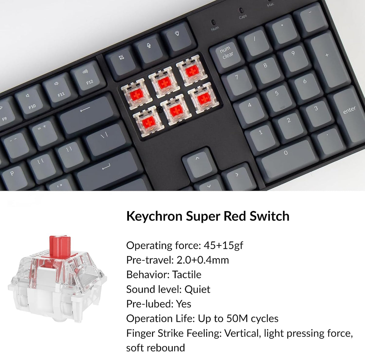 Keychron K10 Full Size 104 Keys Bluetooth Wireless/USB Wired Mechanical Gaming Keyboard for Mac with Keychron Super Red Switch/RGB Backlight/Multitasking Computer Keyboard for Windows, Aluminum Frame
