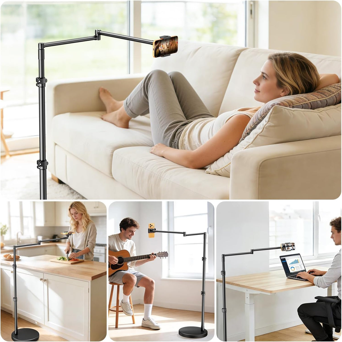 elitehood Floor Phone Holder Stand for Bed and Overhead Video Recording