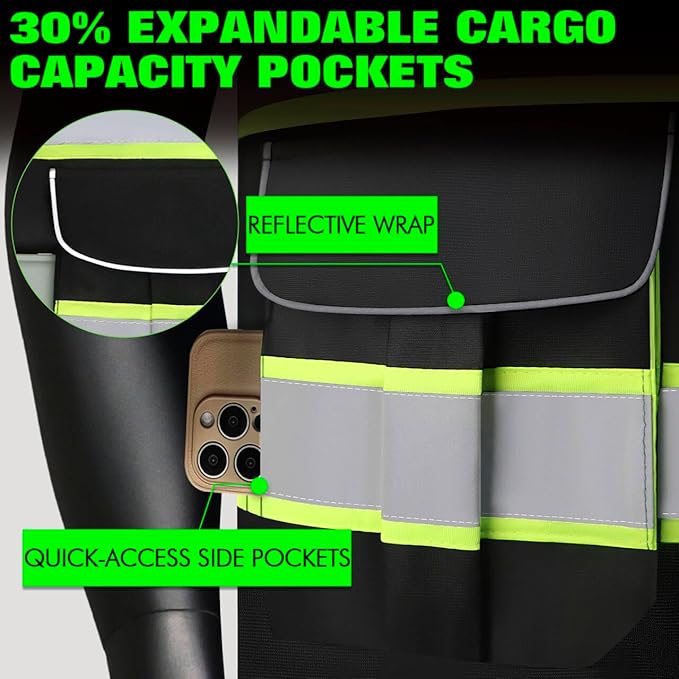 BeautyWill ANSI Certified Custom Logo Safety Vest 8-Pockets Class2 High Visibility Reflective Vest for Men - Personalized Logo Heavy-Duty Work Vest（Black，M）