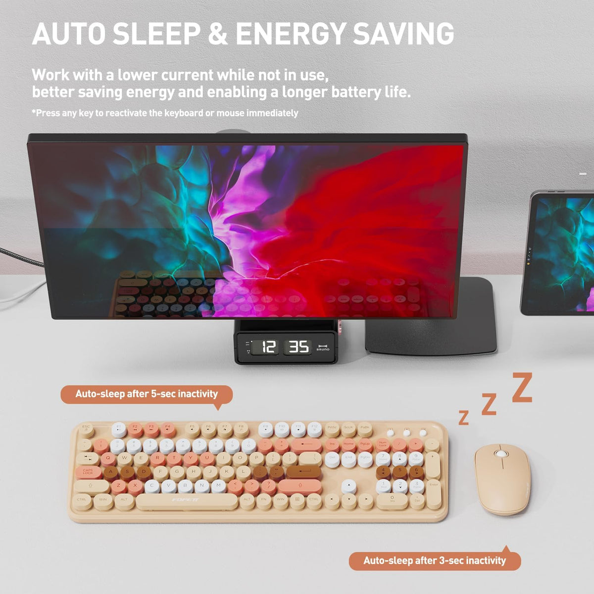 Beige Wireless Keyboard Mouse Combo,Bubble Colorful Keycaps,for PC Laptop
