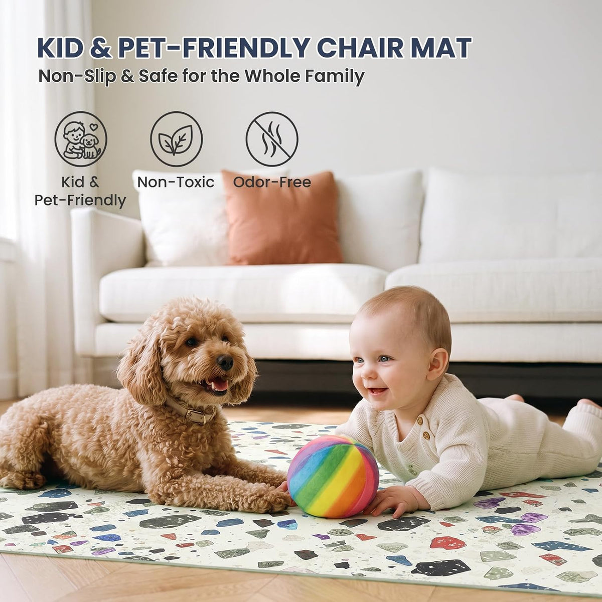 Office Chair Mat for Carpet Patterned PVC Non-Slip “35x48” Hardwood Floor