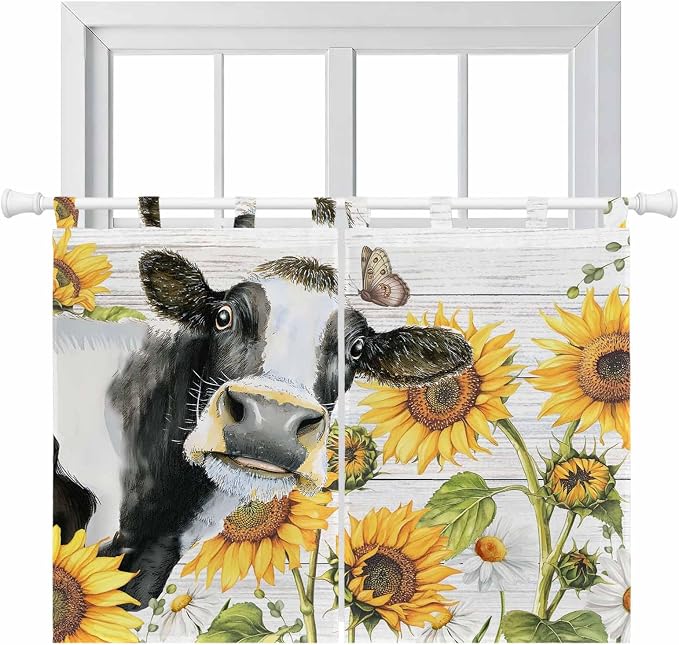 Retro Farmhouse Floral Bedroom Curtains 63 Inch Length, Window Curtains Tab Top